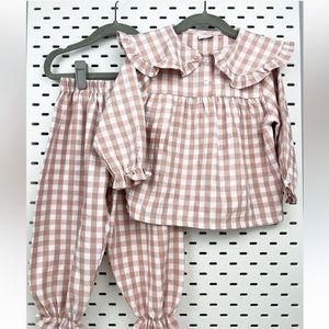 Toddler girls, gingham ruffle, two piece pajamas